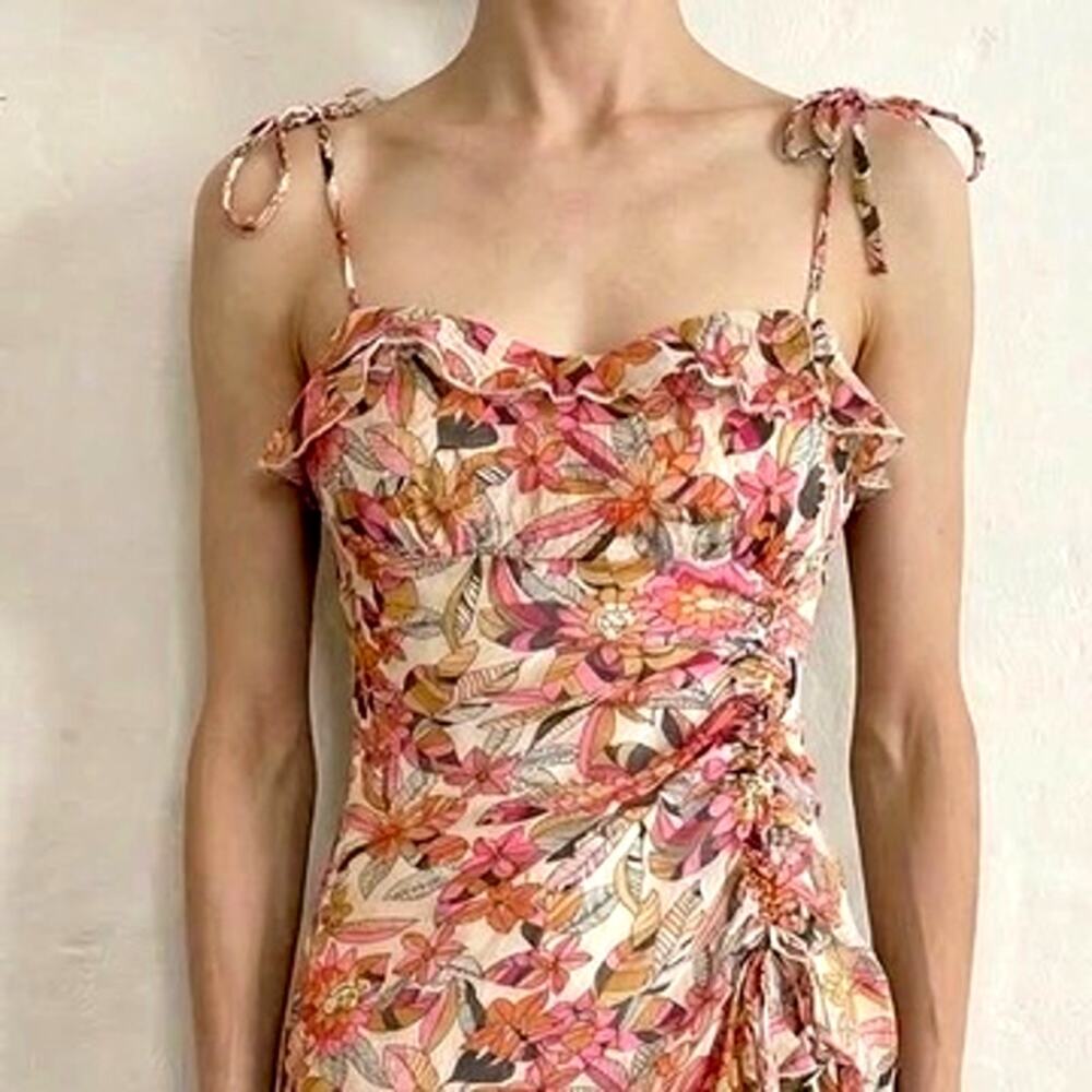Vintage Silk Floral Ruched Top M | Y2K Tie Strap Blouse NWT